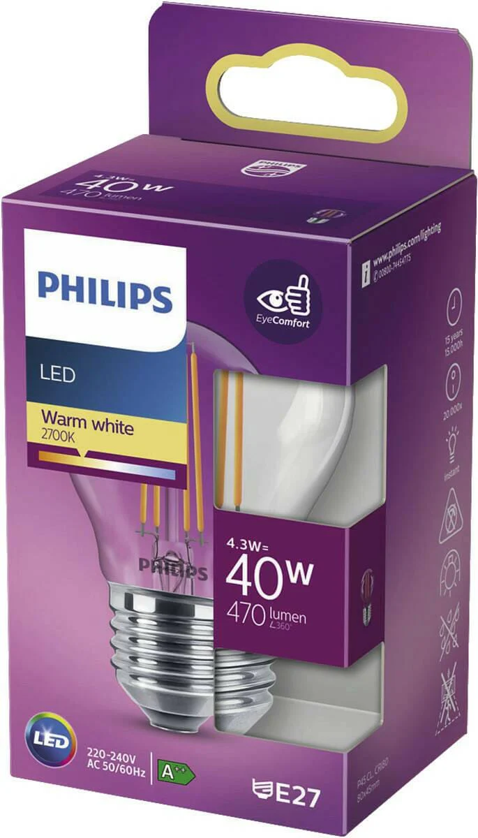 Philips LED classic 40W E27 WW P45 CL ND SRT4
