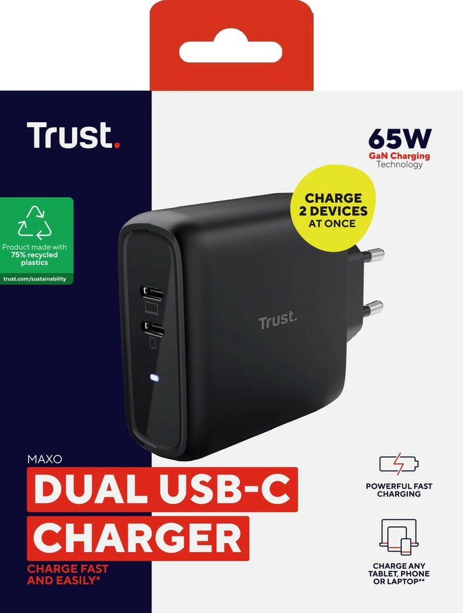 Trust Maxo 65W 2-Poort USB-C Charger Black - Image 4